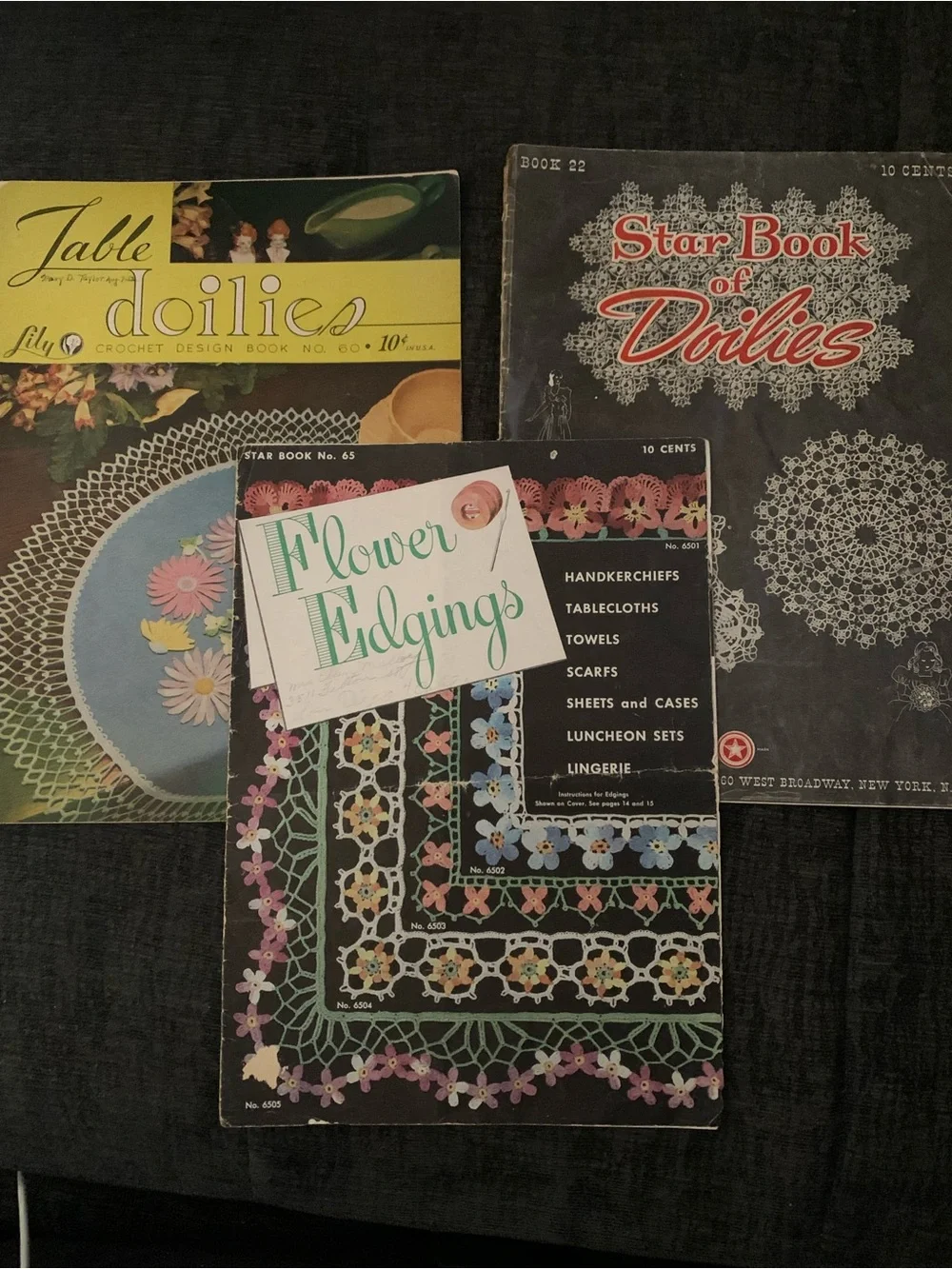 Lot of 3 Vintage Crochet Doilies & Flower Edgings Pattern Booklets